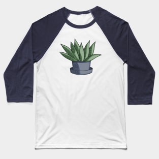 Green Aloe Succulent Cactus in Blue Pot Hand Drawn Line Art Baseball T-Shirt